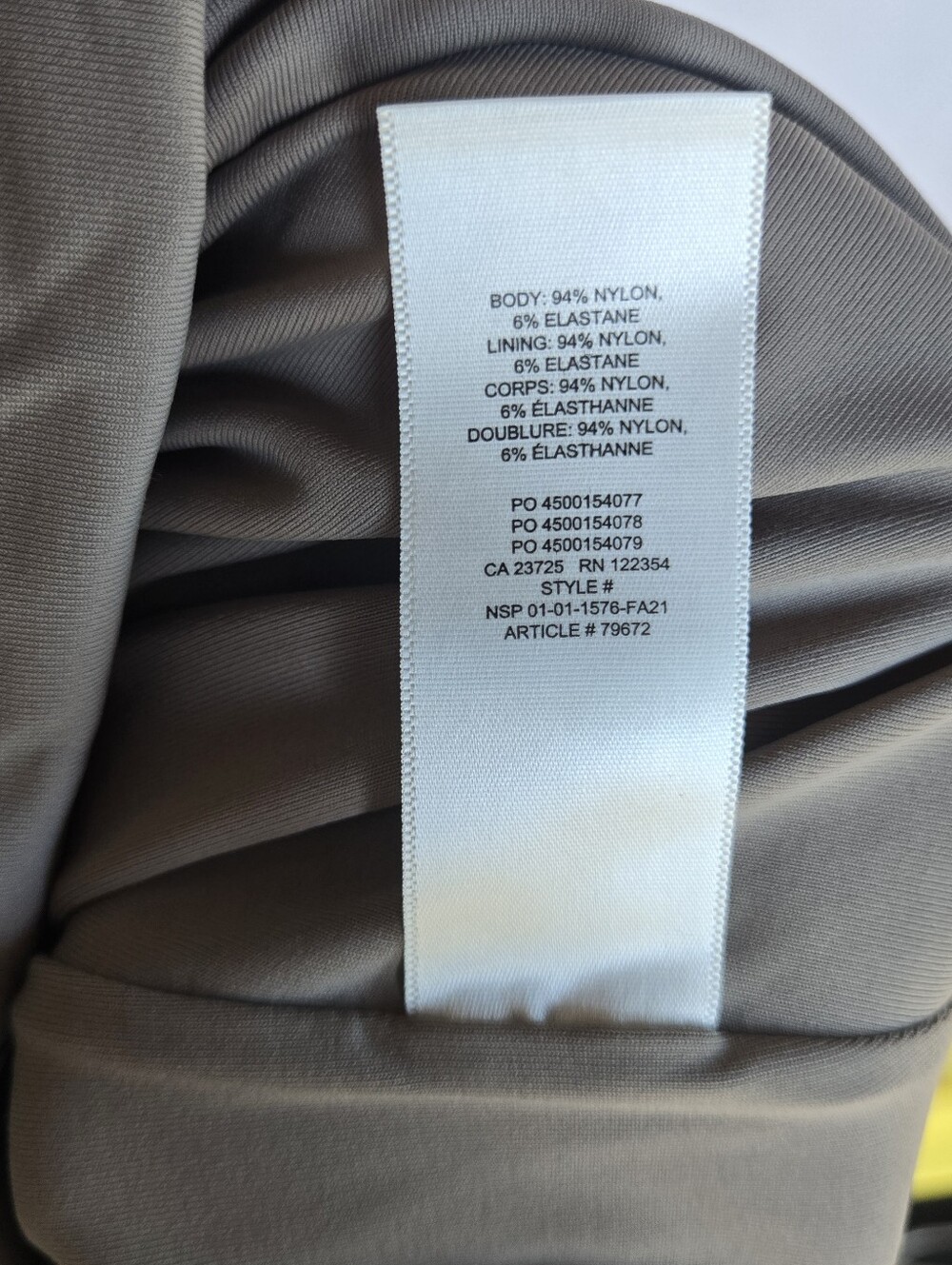 Aritzia Babaton Contour Crew Longsleeve Bodysuit Stone Taupe-Size S - Picture 3 of 5